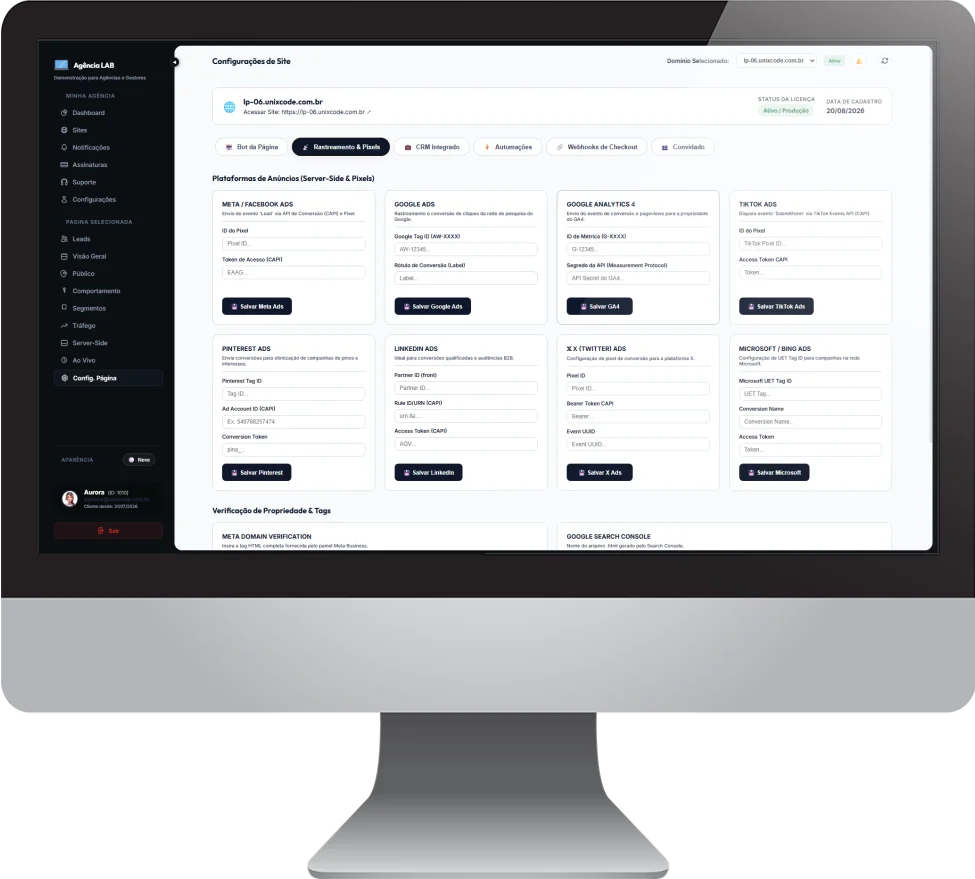 Trackeamento server-side — configuração de pixels, tokens e tags